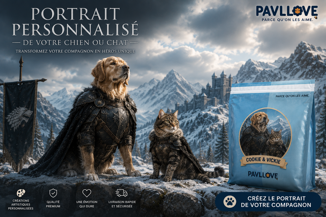 Portrait personnalisé de votre chien ou chat (Thème Gardien des Alpes) - Pavllove