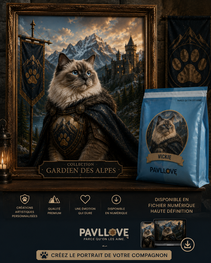 Portrait personnalisé de votre chien ou chat (Thème Gardien des Alpes) - Pavllove