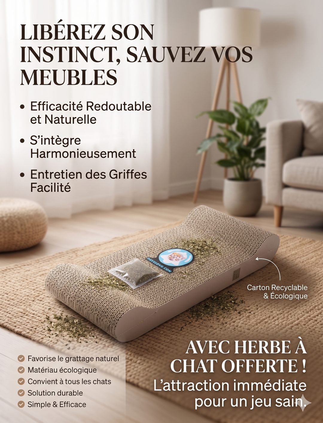 🐾 Grattoir en carton Pavllove Avec échantillon d’herbe à chat offert 🌿 ⭐⭐⭐⭐⭐ - Pavllove