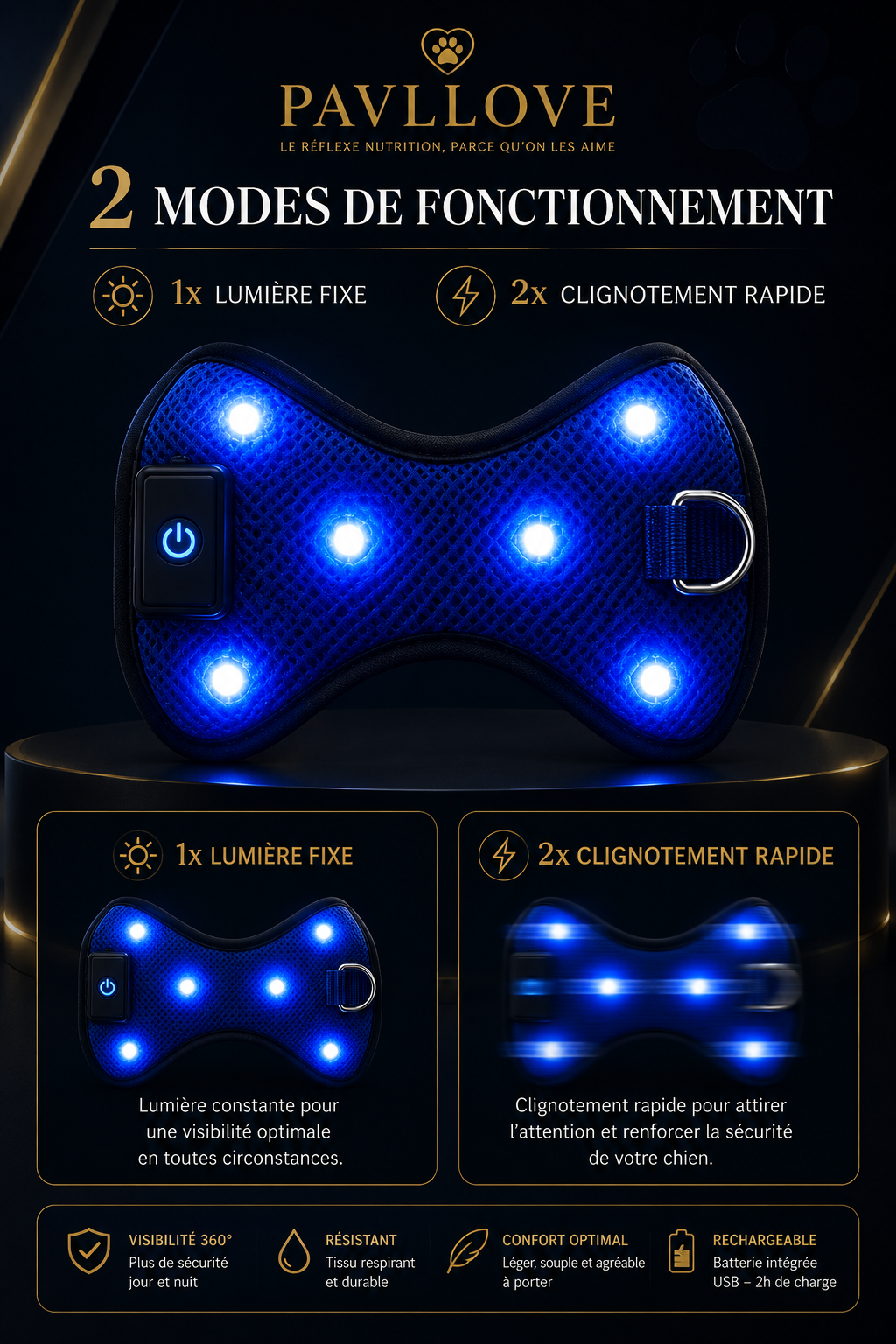 Harnais LED Pavllove pour Chien Sécurité lumineuse, confort & haute visibilité ⭐⭐⭐⭐⭐ - Pavllove