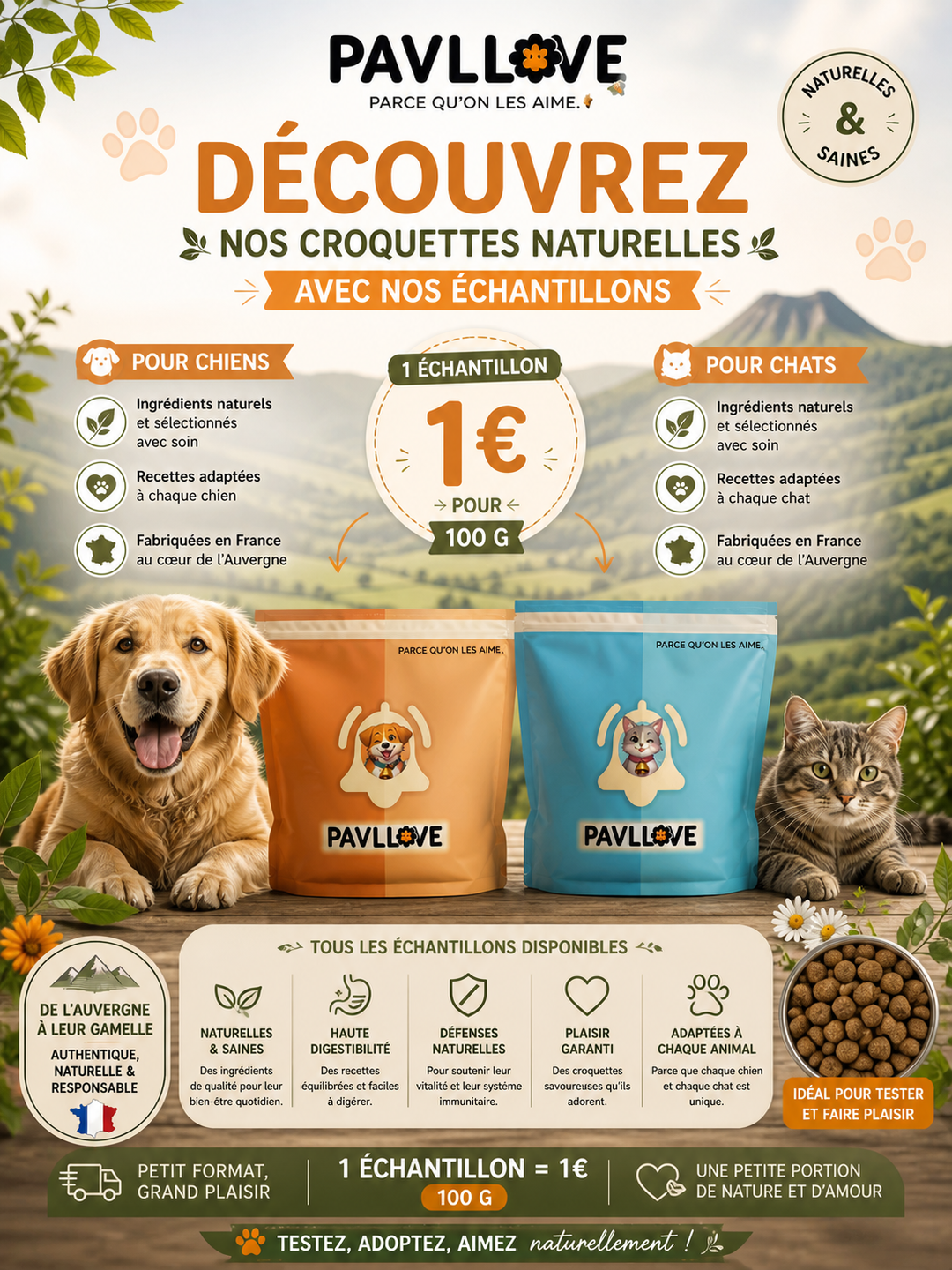 Kit d'essai - Premium pour chien et chat 1€ (Choisissez) ⭐⭐⭐⭐⭐ - Pavllove