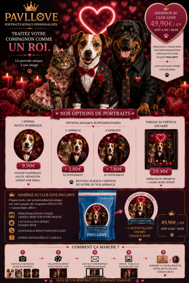 ❤️ Portrait personnalisé Saint-Valentin pour chien et chat