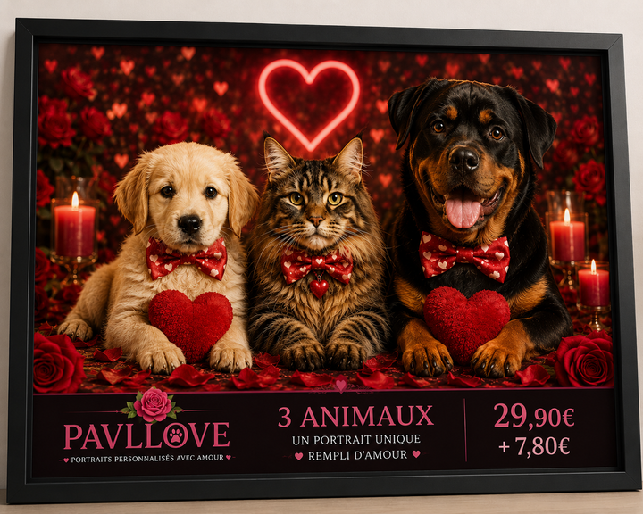 ❤️ Portrait personnalisé Saint-Valentin pour chien et chat