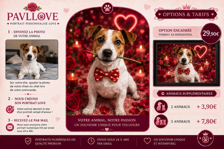❤️ Portrait personnalisé Saint-Valentin pour chien et chat