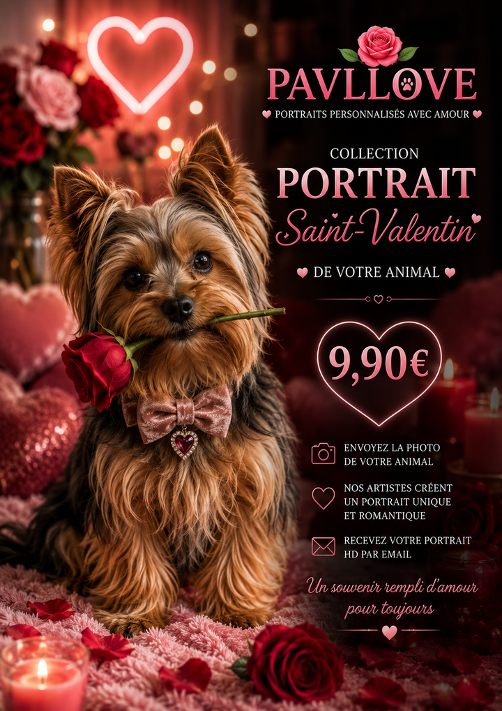 ❤️ Portrait personnalisé Saint-Valentin pour chien et chat