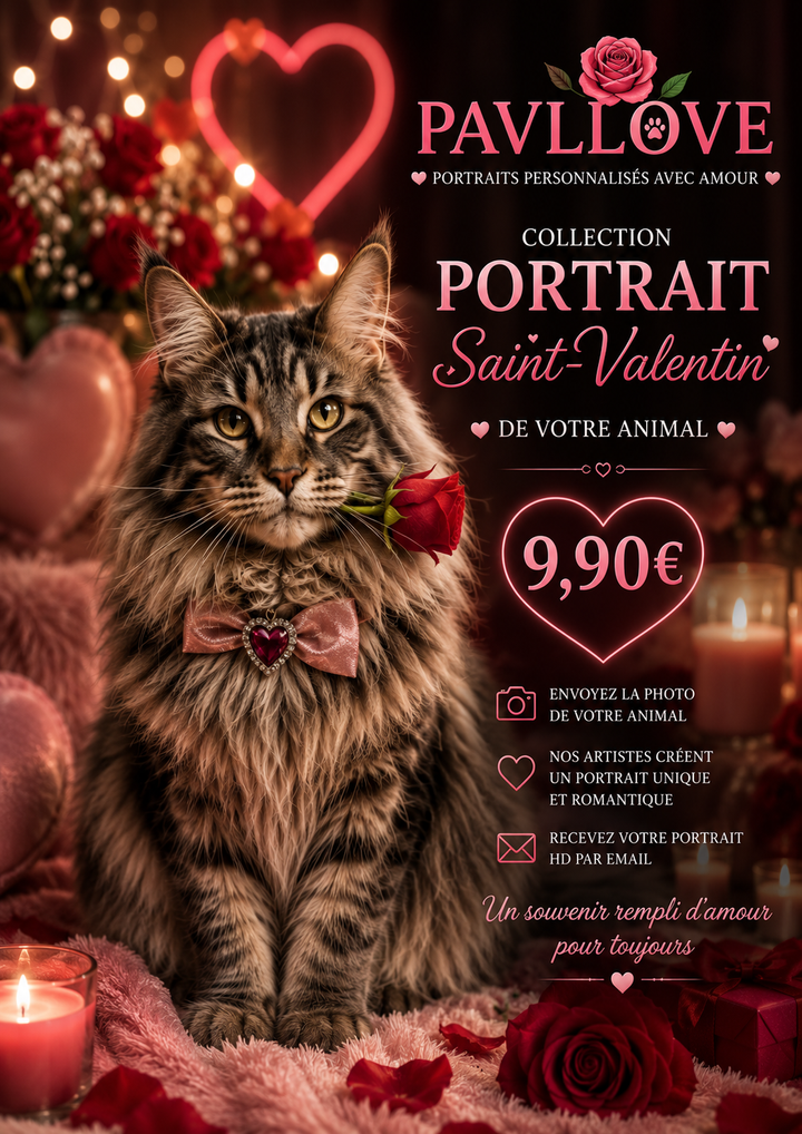 ❤️ Portrait personnalisé Saint-Valentin pour chien et chat