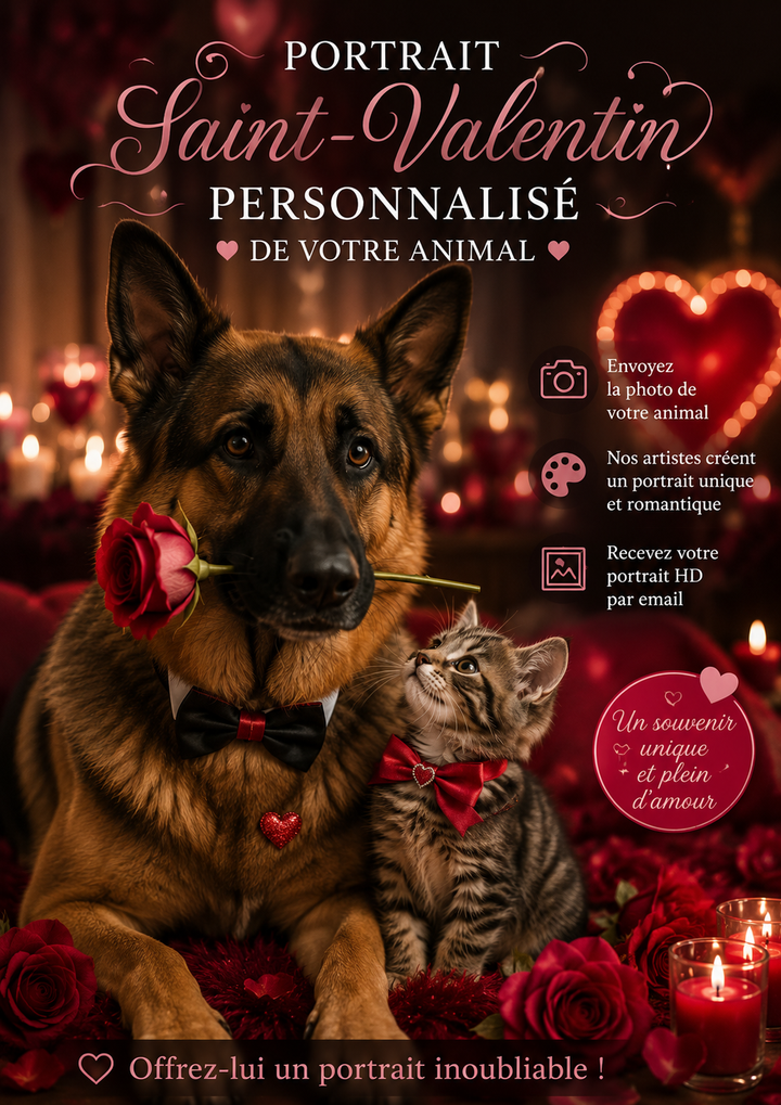 ❤️ Portrait personnalisé Saint-Valentin pour chien et chat