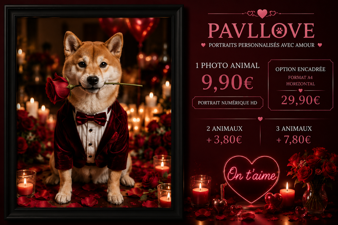❤️ Portrait personnalisé Saint-Valentin pour chien et chat