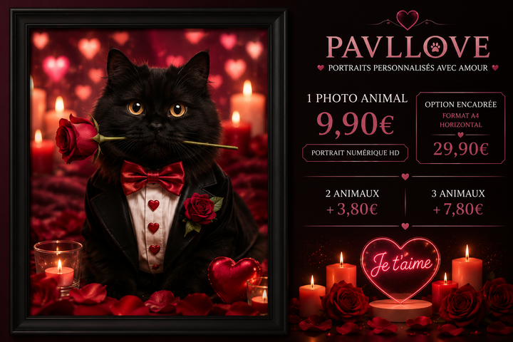 ❤️ Portrait personnalisé Saint-Valentin pour chien et chat