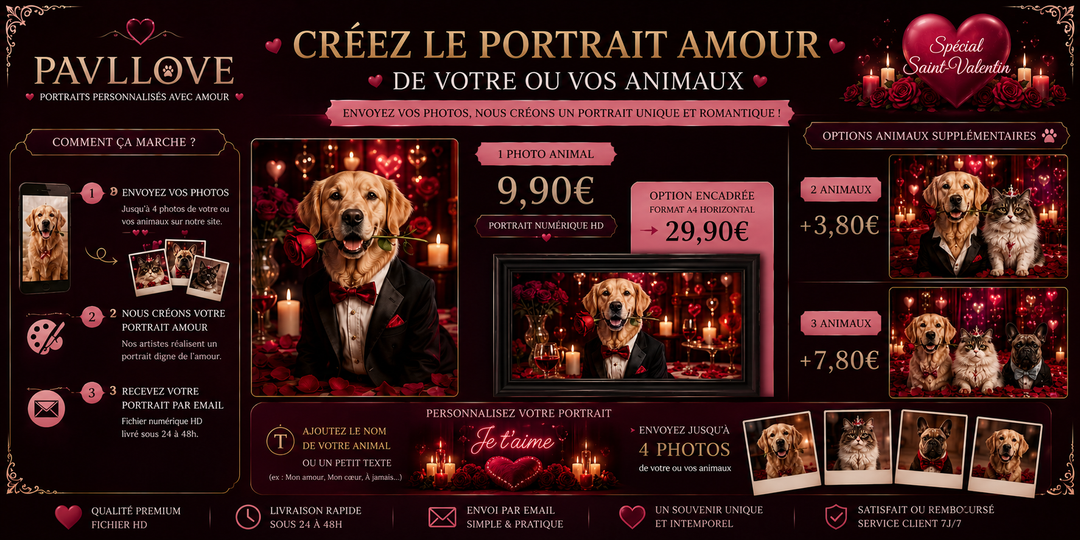 ❤️ Portrait personnalisé Saint-Valentin pour chien et chat