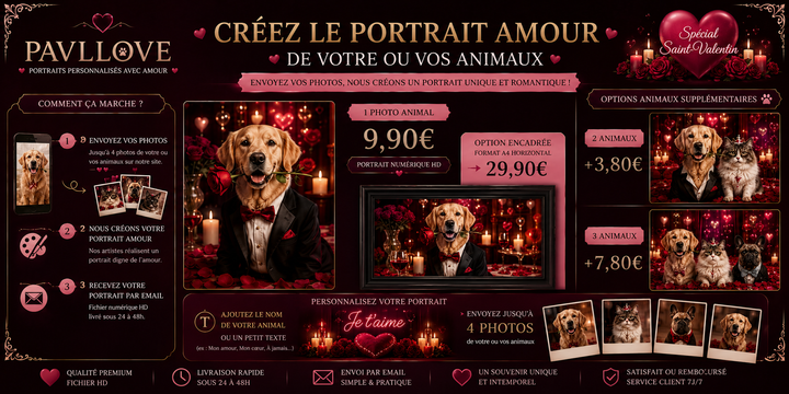 ❤️ Portrait personnalisé Saint-Valentin pour chien et chat