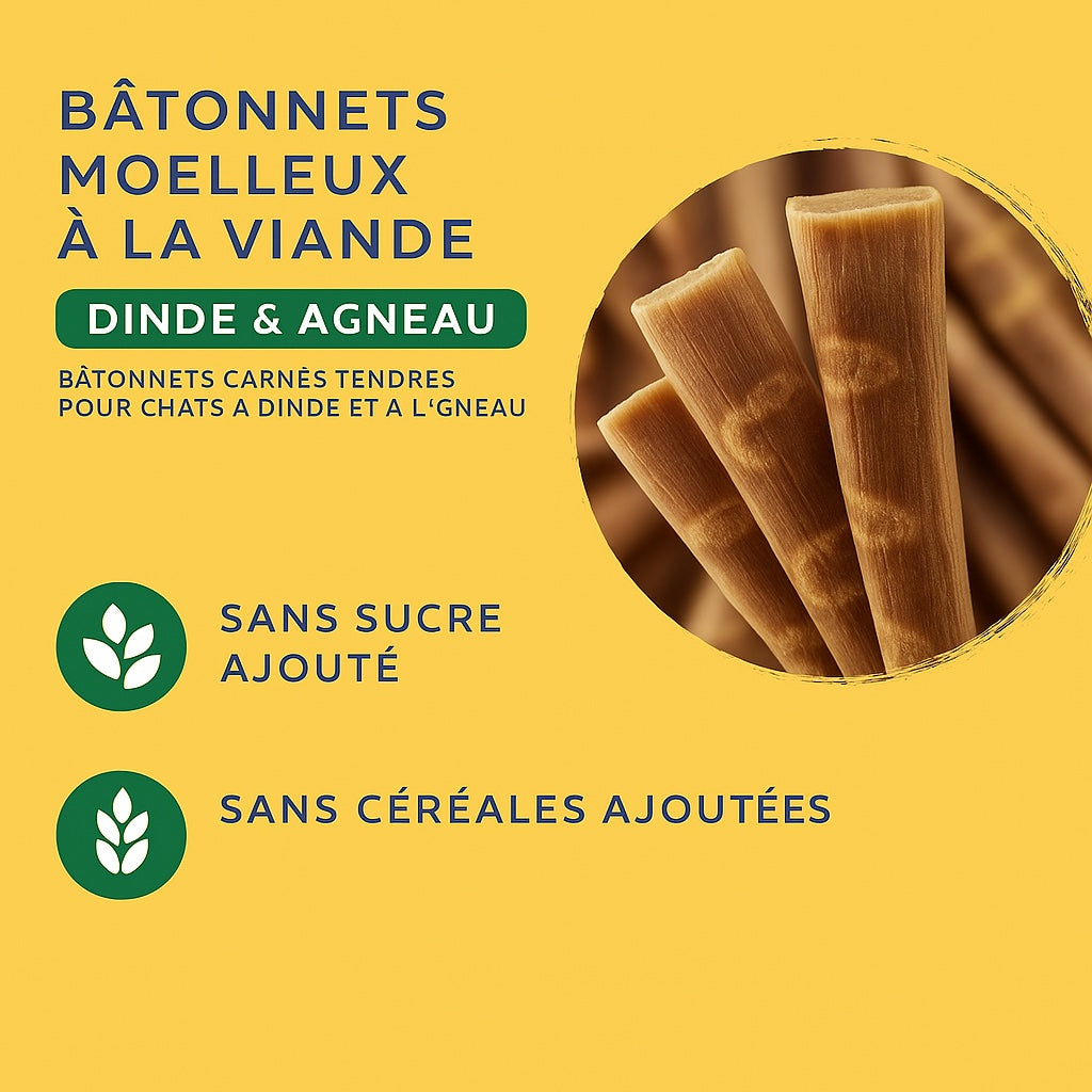 Bâtonnets pour chat dinde agneau Friandises tendres x10 ⭐⭐⭐⭐⭐ - Pavllove