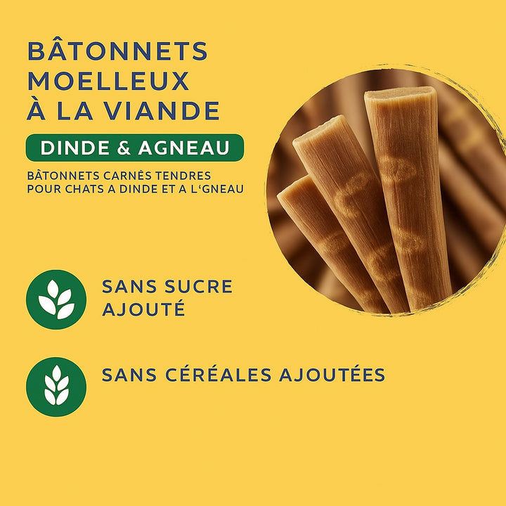 Bâtonnets pour chat dinde agneau Friandises tendres x10 ⭐⭐⭐⭐⭐ - Pavllove