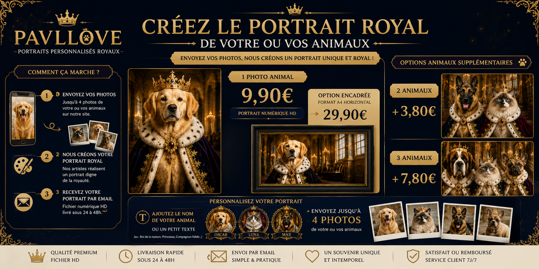 Portrait personnalisé de votre chien ou chat (Thème Royal) - Pavllove