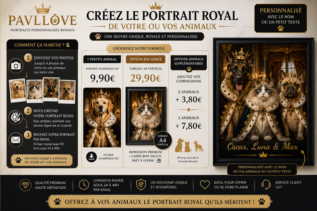 Portrait personnalisé de votre chien ou chat (Thème Royal) - Pavllove