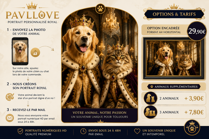 Portrait personnalisé de votre chien ou chat (Thème Royal) - Pavllove