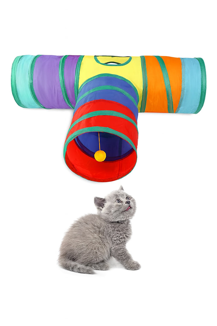 Tunnel pour Chat en Forme de T Arc-en-Ciel – Jouet Interactif Anti-Ennui, Polyester Écologique, Pliable & Durable ⭐⭐⭐⭐⭐ - Pavllove