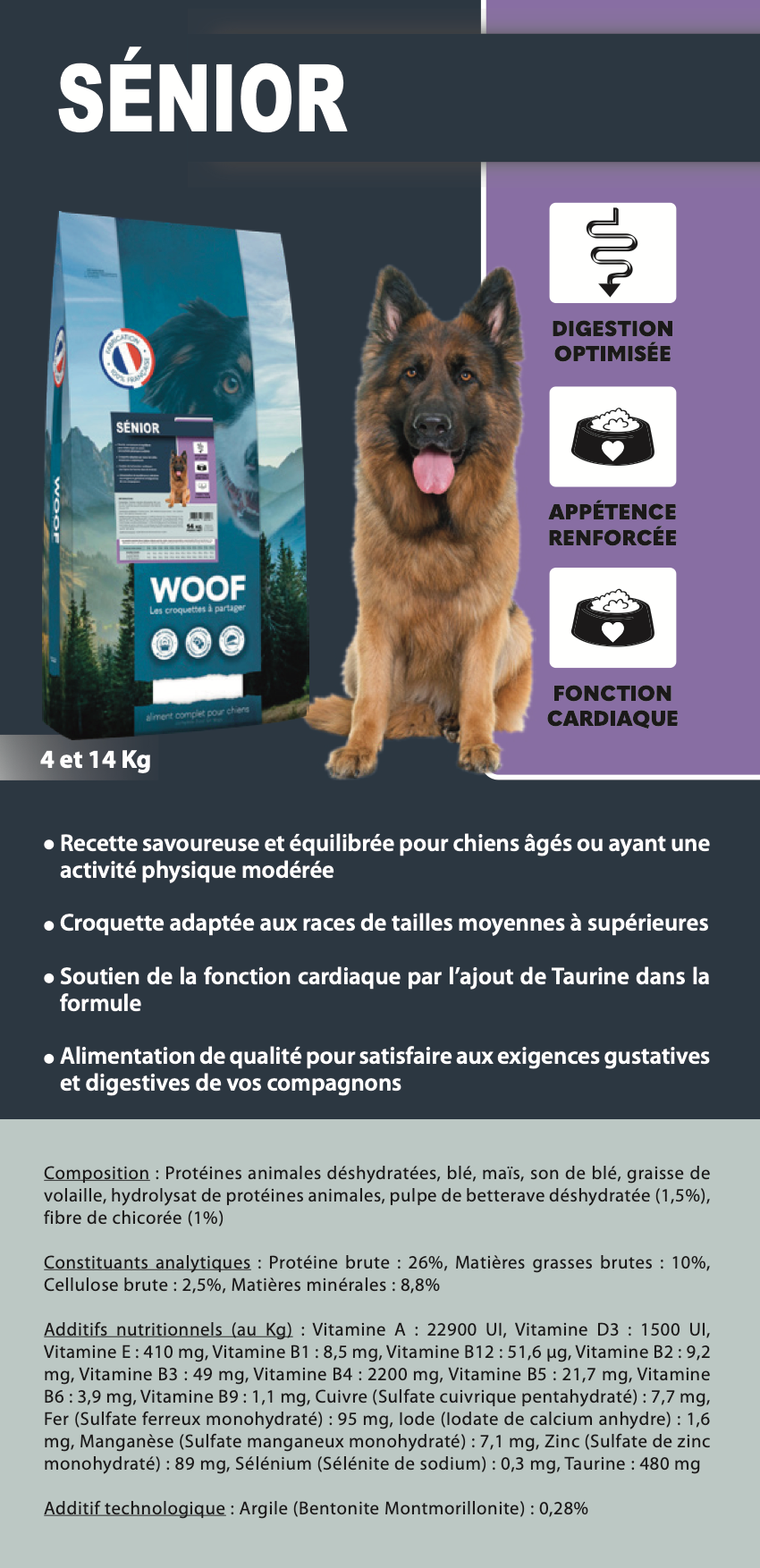 Croquettes WOOF SENIOR 14 kg – Alimentation complète pour chiens âgés, digestion & vitalité - Pavllove