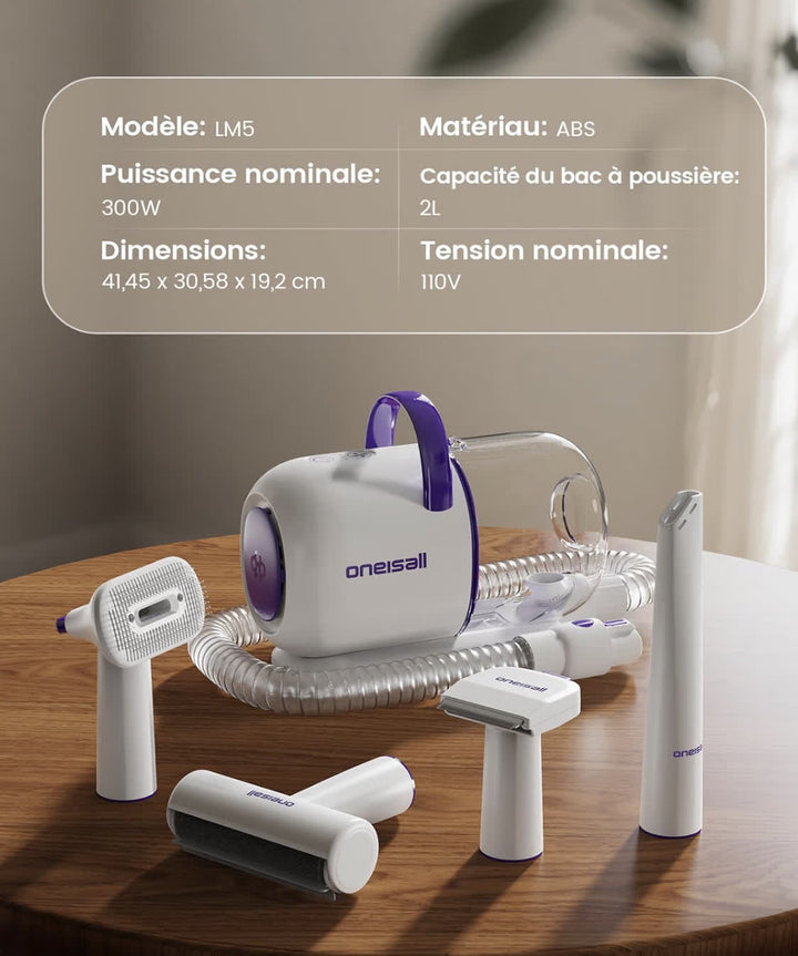 Aspirateur pour poils de chien et de chat avec accessoire de nettoyage pour retirer les poils présents sur les canapés et les textiles