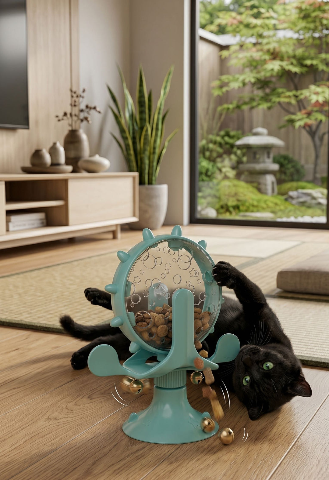 Distributeur de Friandises Interactif pour Chat – Anti-Ennui, Ventouse Antidérapante, Clochette Stimulante ⭐⭐⭐⭐⭐ - Pavllove
