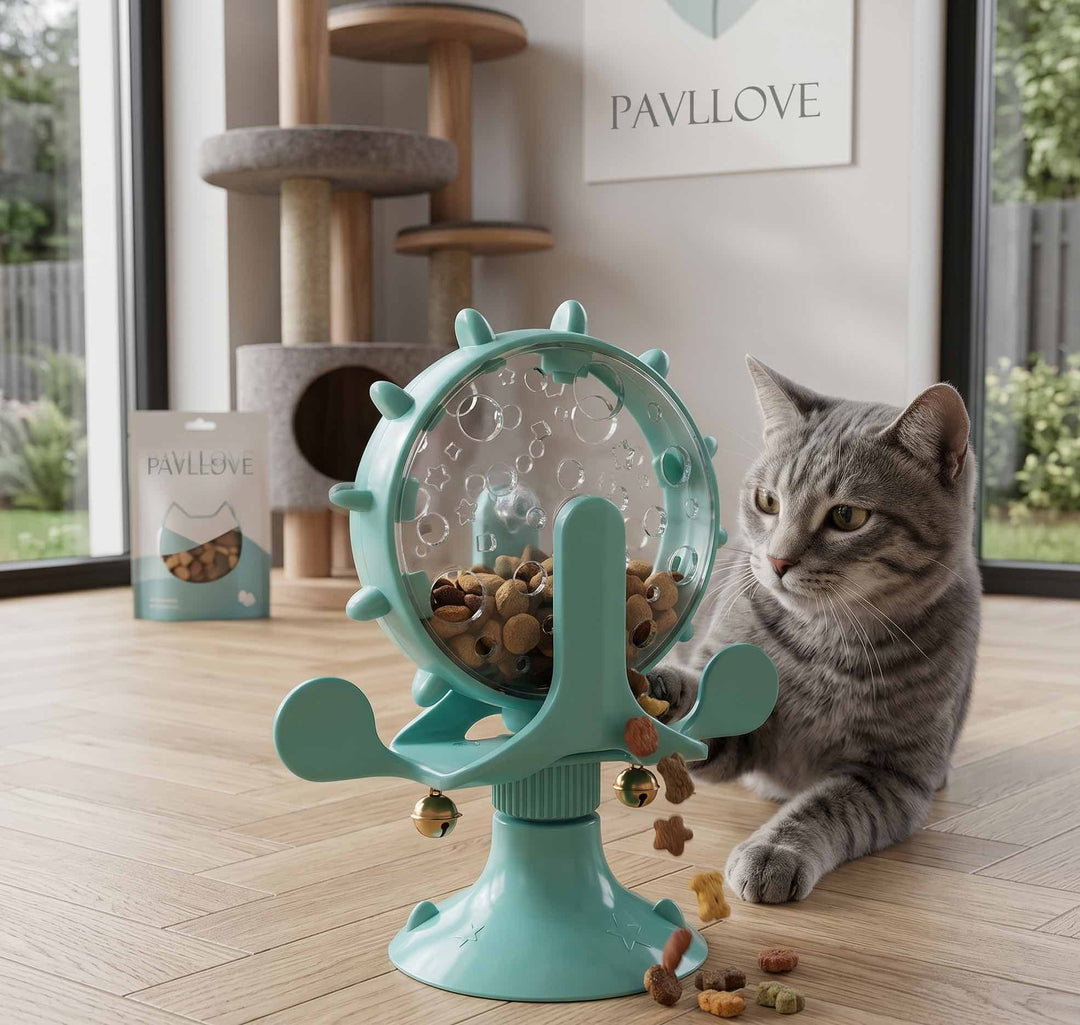 Distributeur de Friandises Interactif pour Chat – Anti-Ennui, Ventouse Antidérapante, Clochette Stimulante ⭐⭐⭐⭐⭐ - Pavllove
