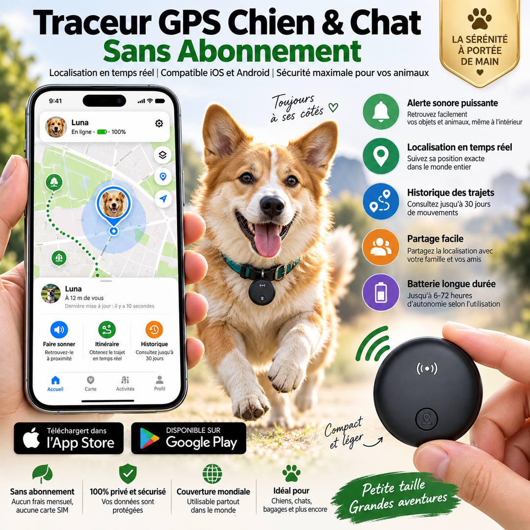 Traceur de localisation pour chien et chat sans carte SIM dédiée