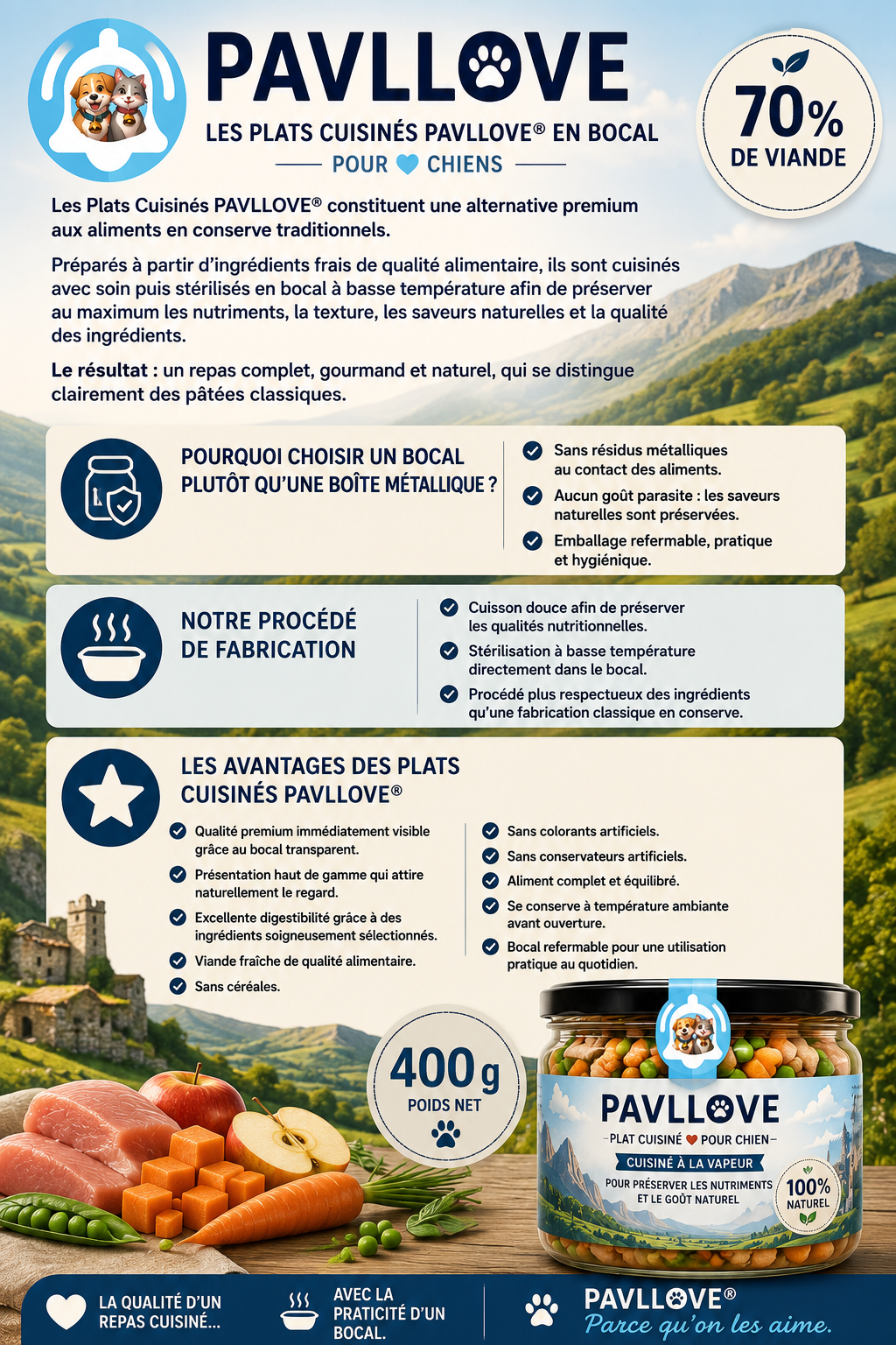 Plat cuisiné pour chien à base de viande fraîche de bœuf, légumes et oméga-3, recette équilibrée.